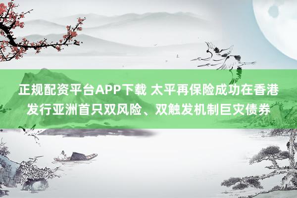 正规配资平台APP下载 太平再保险成功在香港发行亚洲首只双风险、双触发机制巨灾债券