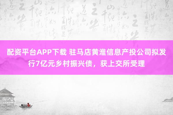 配资平台APP下载 驻马店黄淮信息产投公司拟发行7亿元乡村振兴债,获上交所受理