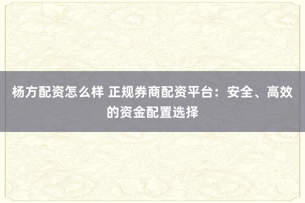 杨方配资怎么样 正规券商配资平台：安全、高效的资金配置选择